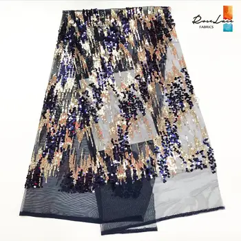 

Dark Blue And Gold Sequins Lace Fabrics 2K19 Guinea French Prom Dress Material Bride Dresses Sequined Voile Mesh Tulle Sewing