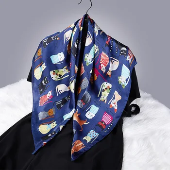 

90*90cm TOP Silk superior quality Cats Scarves Women Foulard Square Hijab Scarf Ladies Shawl wrap muffler pareo female hijab