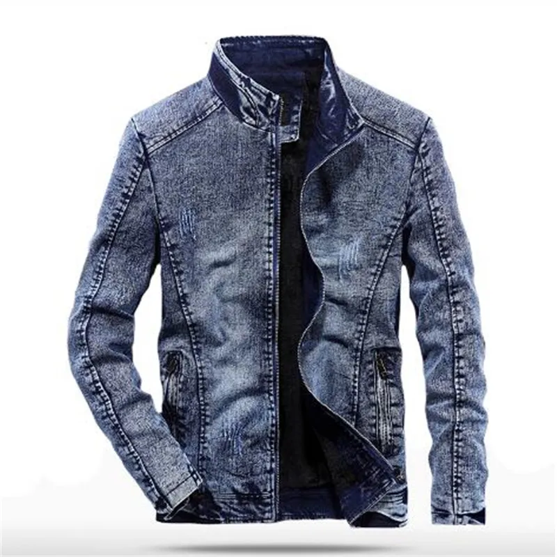 XIU LUO Fashion Vintage Denim Jackets Men Slim Fit Solid Color Casual Mens Jeans Coat Clothes for Black Blue Masculinity