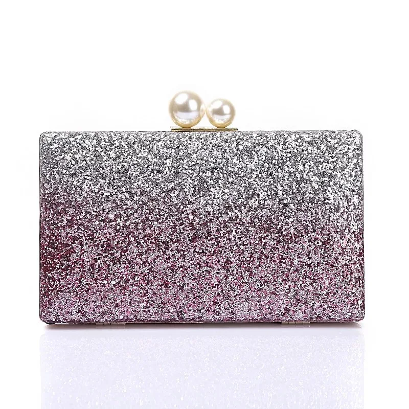 rose Shiny Gradient Wedding Bride Evening Box Bag Clutch Bag Fashion Sequined Luxury Pouch Party Handbags Women Small Purse Designer - Цвет: rose