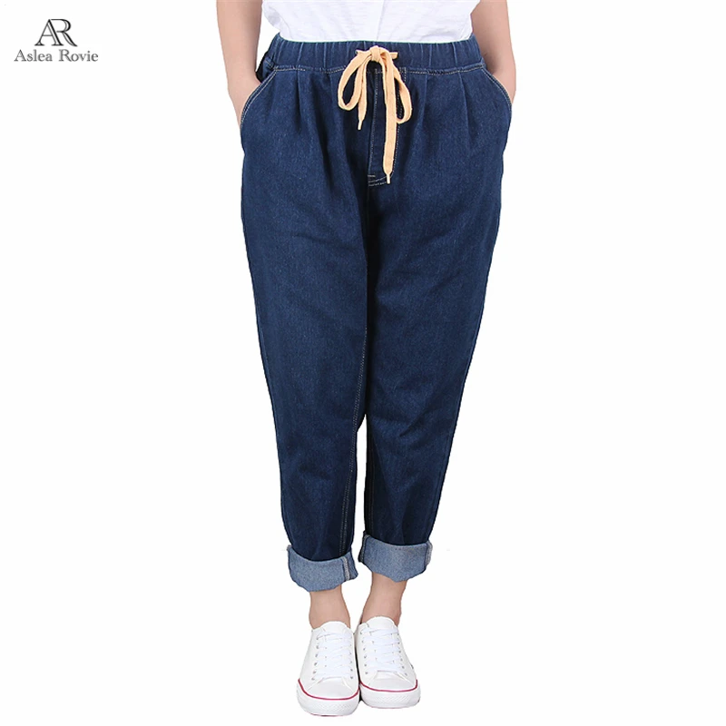 Pantalones vaqueros harén de talla grande para mujer, pantalón vaquero holgado, suavizante de cintura alta elástica, 5xl, 6xl, 7xl
