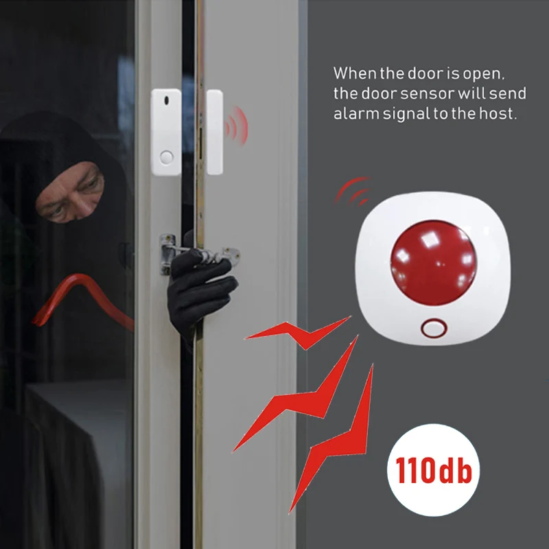 KSLAIC 110dB Wireless Home Burglar Siren Local Alarm Security Systems 433 Speaker Infrared Alarm Detector Door sensor Alarm Kit