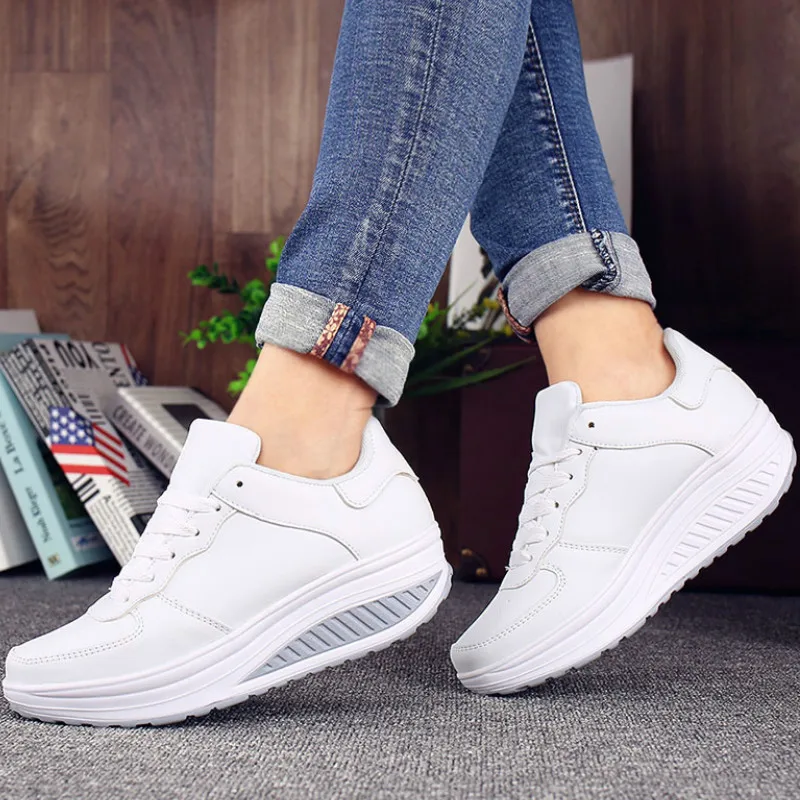 

2019 Autumn Women Sneakers White Platform Wedges Casual Shoes Basket Femme Female Air Mesh Trainers Black Size 41 Slip-ony R1-36
