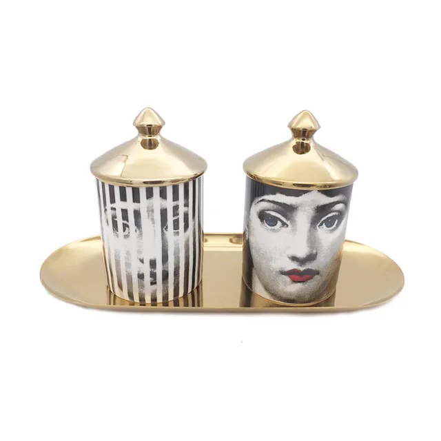 2jars with dish Menschliches Gesicht schmuck dekorative glas Diy Handgemachte Kerzen halter Glas Retro Lina Gesicht Lagerung Bin Keramik Caft Ma - Цвет: 2jars with dish