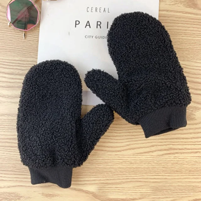 Korean Women's Winter Warm Mittens Cute cartoon Plus Velvet Thick Knit Hanging Neck Outdoor Cycling Full Finger Plush Gloves S35 14