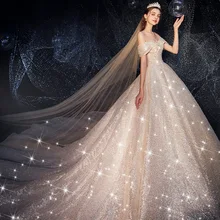 Восхитительное бальное платье принцессы с открытой спиной, свадебное платье, v-образный вырез, часовня, шлейф, с кружевом, в форме звезды, украшенное бисером, Vestidos De Novia