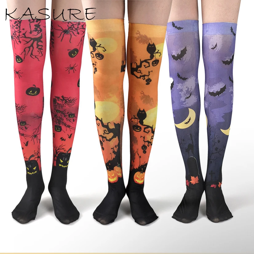 

KASURE Halloween Carnival Scary Castle Bat Thigh High Stockings Long Knee High Socks Cosplay Soft Cosplay Stockings