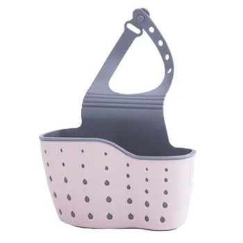 

Sink Rack Drain Basket Plastic Storage Hanging Bag Adjustable Bathroom Storage Suction Cup Kitchen Supplies Nordic Pink