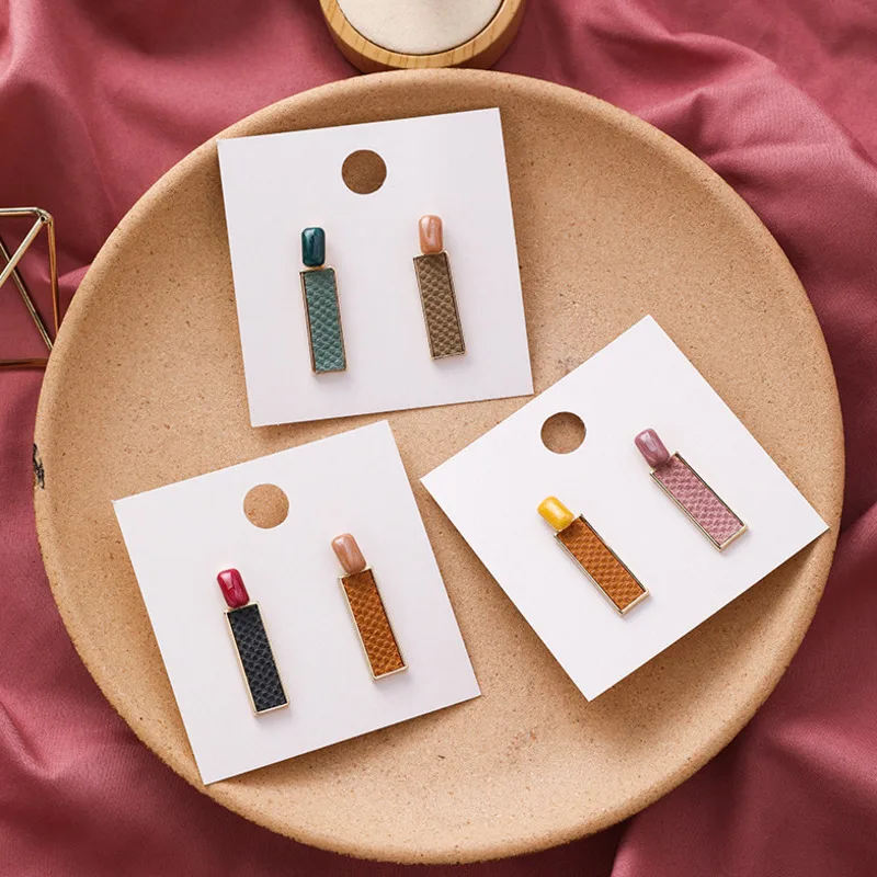 

Korean National Wind Geometry Square Drop Glaze Leather Texture Drop Earrings For Woman Fashion Jewelry Wholesale