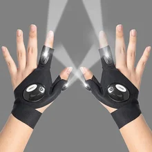Men LED Outdoor Flashlight Luminous Gloves Half Finger with Light Gloves Night Fishing Running Finger Cover