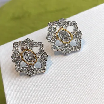 

CMajor 925 Sterling Silver Vintage Italian Brushed Matt Two Tone Gold and Silver Exquisite Handmade CZ Stud Earrings for Women