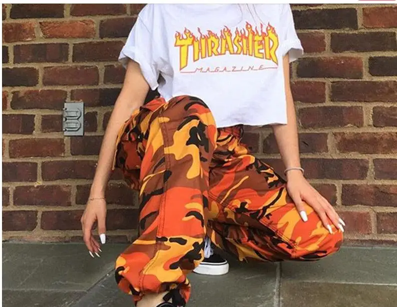 

F008 2019 New Women Camo Cargo High Waist Hip Hop Trousers Pants Military Army Combat Camouflage Long Pants Hot Capris