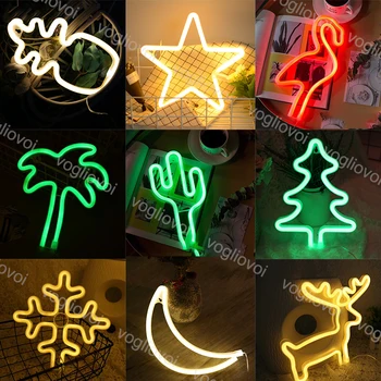 

Vogliovoi Night light Neon Sign SMD2835 Rainbow Moon Bat Deer Lightning Wall Hanging Bedroom Christmas Wedding Party Decoration