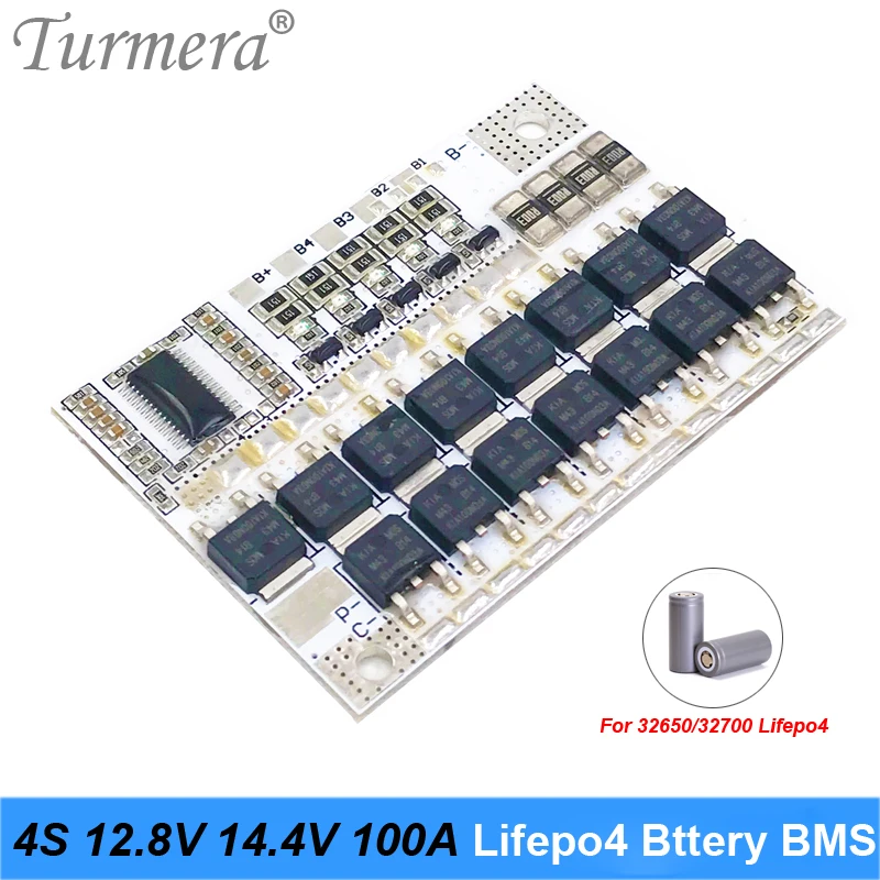 Turmera 4S 100A 12.8V 14.4V 32650 32700 Lifepo4 Battery Balance BMS for Electric Boat Uninterrupted Power Supply 12V Car Battery