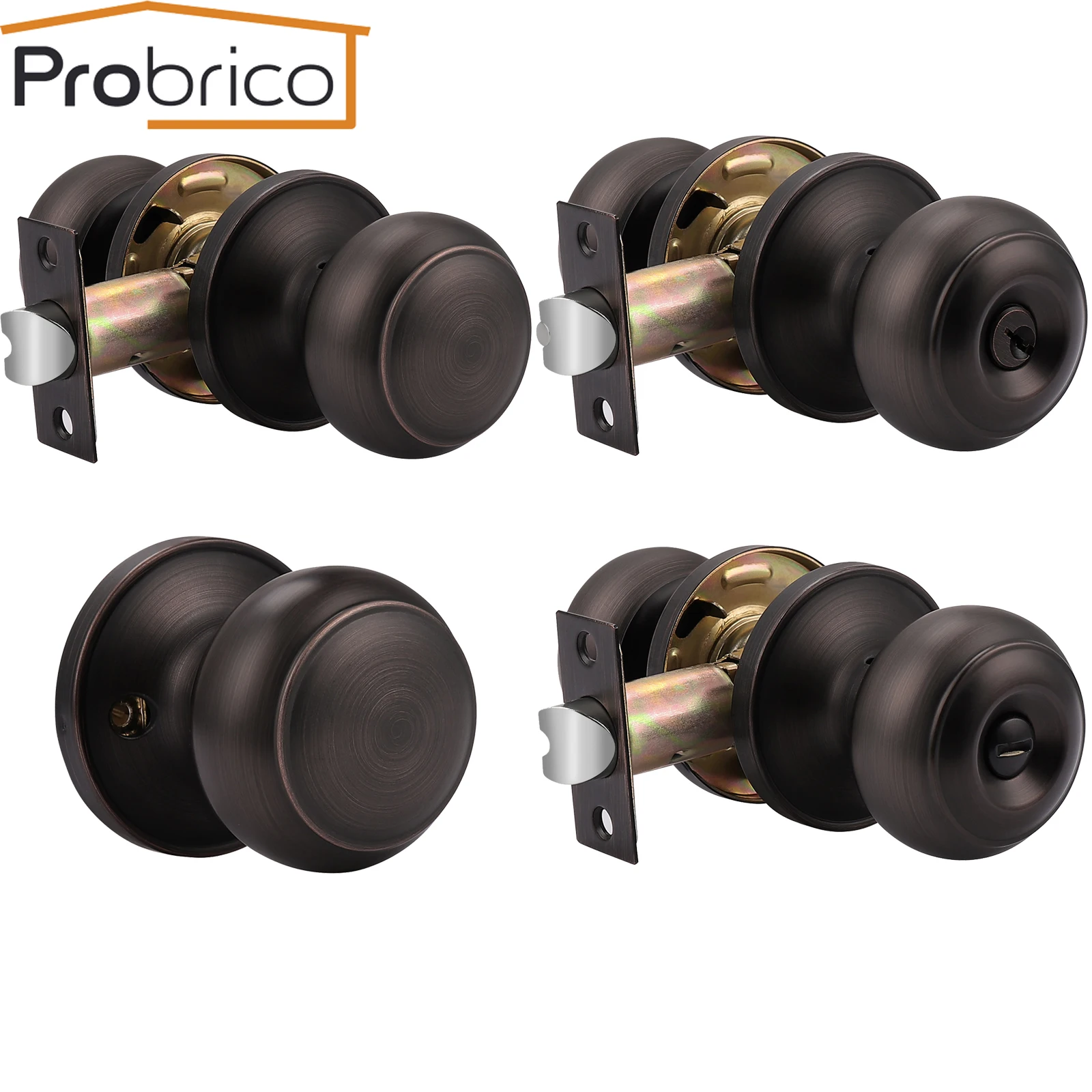 Probric Interior Door Locks Handle Set Front Back Round Knobs Lock