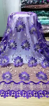 

Purple African Beaded Tulle Lace Fabric 2020 High Quality African French Stone Lace Fabric Nigerian Embroidery Tulle French Lace