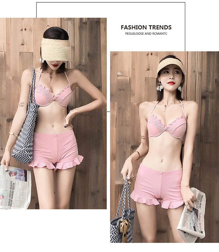 Maillot Femme женское бикини одежда для плавания женский слитный купальник с Пуш Ап раздельный из трех частей Splitd Корея Восточные Ворота Ins Твердые