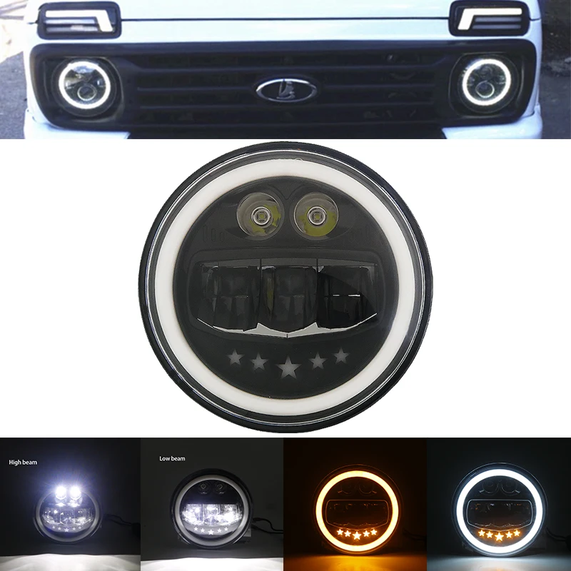 POUR FORD MUSTANG 1965-1978 7  Pouce Rond LED Phares Paire Halo