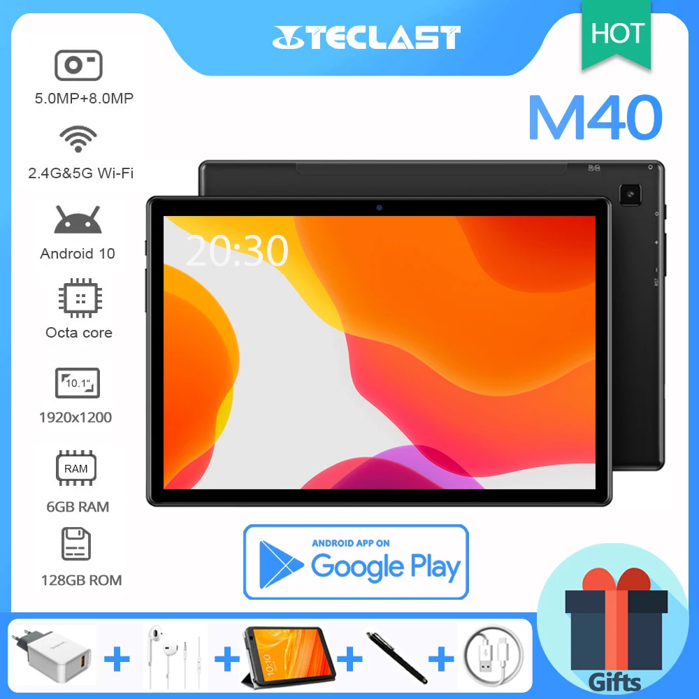 Teclast-Tableta M40 de 10,1 pulgadas, sistema operativo Android 10, ocho núcleos, 1920x1200, IPS, 6GB RAM 128GB ROM, cámara de 8MP, 4G, llamada telefónica LTE, GPS, WiFi Dual