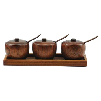 

Natural Wood Seasoning Box, Used As Condiment Containers, Seasoning Box Set with Solid Wood Spoon, Including 3 Sets of Salt Boxe