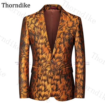 

Thorndike Printed Blazer Men Notched Lapel Long Sleeve Men Blazer Casual Party Wedding Suit Coat Streetwear Suit Jackets Man