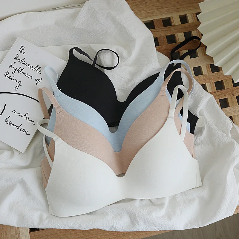

Wriufred Nude cotton no steel ring simple women's underwear soft and comfortable seamless bra natural gathering thin lingerie