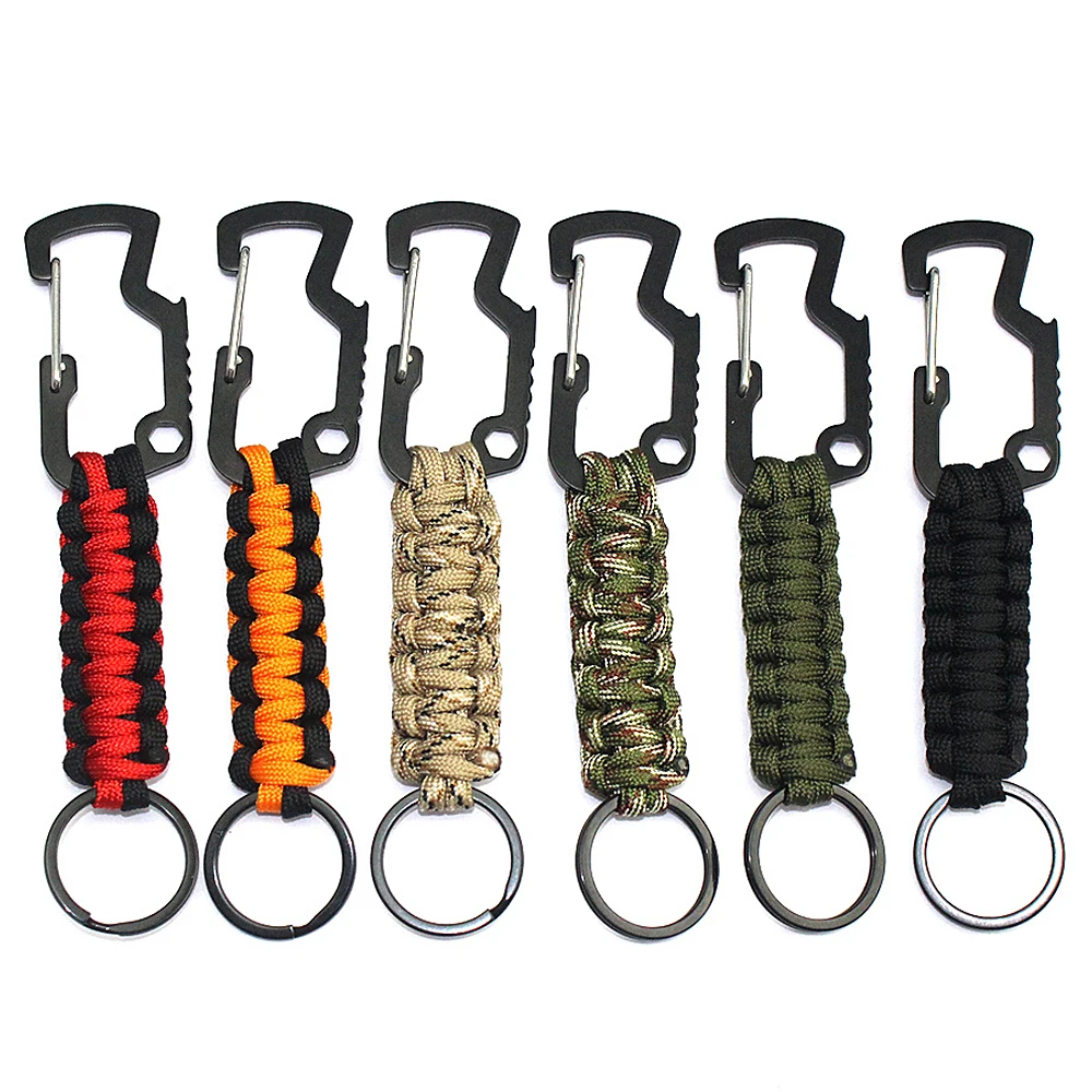 6 Pcs Outdoor Paracord Braided Lanyards Set With Clips Keyring For Climbing Survival Camping Hiking Backpack Equipment Tools