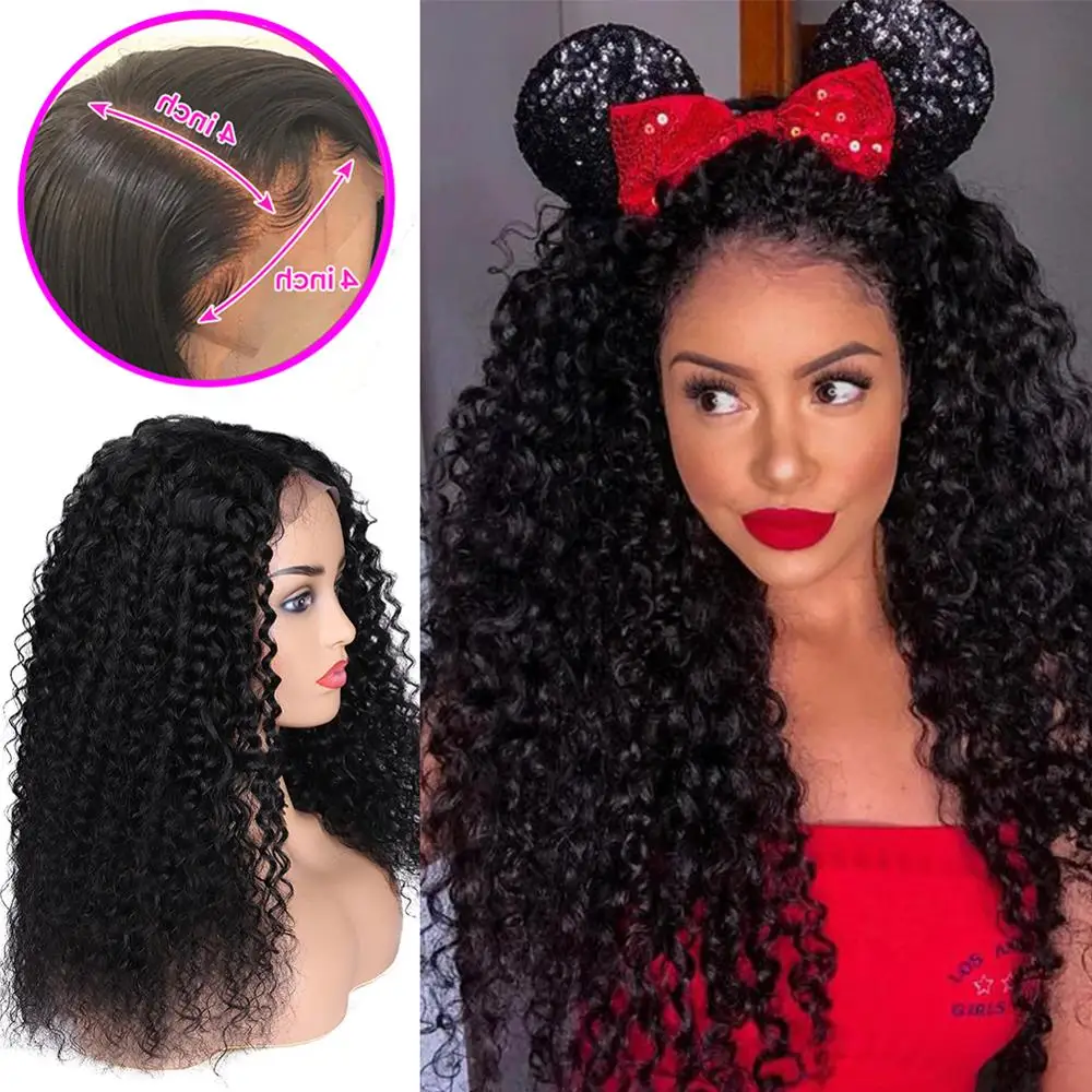 Curly Human Hair Lace Wig 4x4 Lace Closure Wig with Baby Hair 150% Remy Part Human Natural Color for Black Women