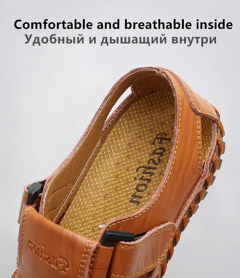 Новые брендовые летние мужские сандалии; пляжная Мужская обувь для отдыха; высококачественные сандалии из натуральной кожи; модные мужские сандалии; большие размеры 38-47