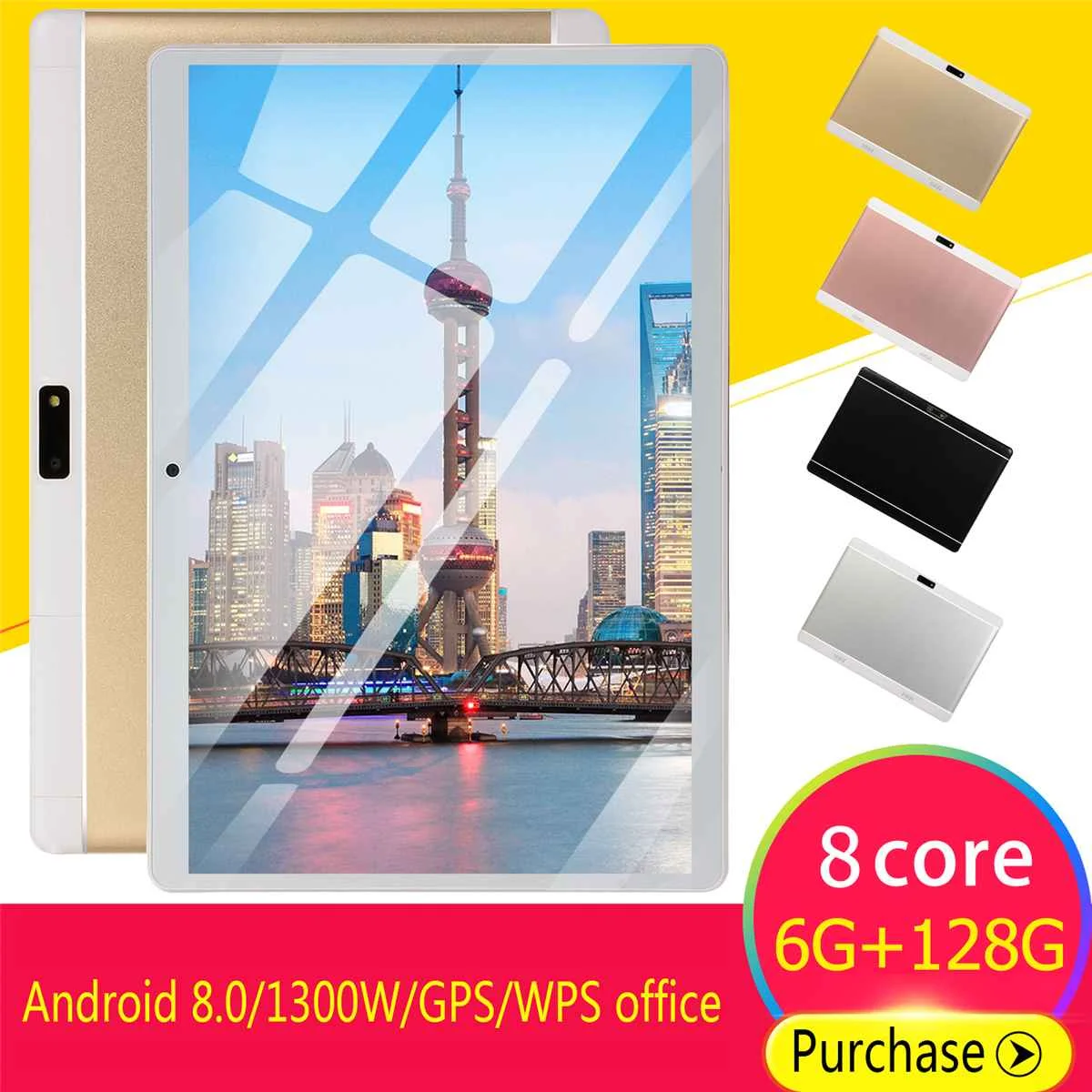 

10.1 inch HD Tablet Cameras/SIMs Octa Cores 3G Call Tab PC 6+128GB 9000mAh Dual GPS WIFi bluetooth 4.0 Pad android 8.0 tab