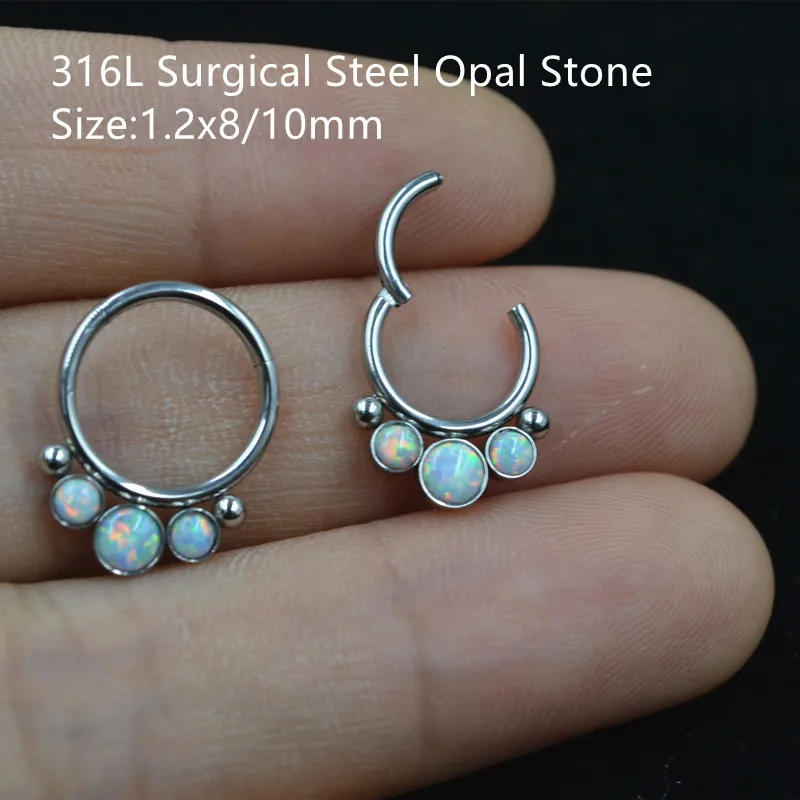 

10pcs Body Jewelry Piercing - 316L Surgical Steel Opal Stone Nose Ear Helix Daith Cartilage Tragus Earring Nose Septum Ring