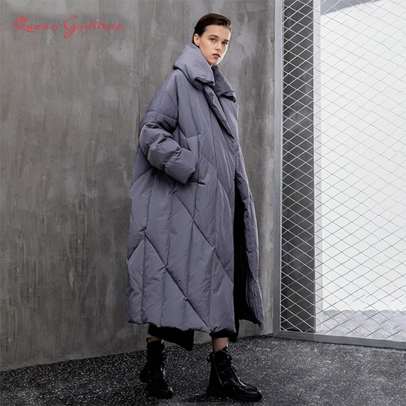

Winter Women Clothing Double layer High Collar Long Down Jacket Female Office Warm 90%Down-filled Coat 7XL Oversize Parkas