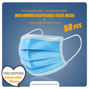

10/20/30/50 pcs Blue Face Mask 3 Layer Non Woven Disposable Safety Masks Hanging ear Dust Filter Safety Facial Dust-Proof