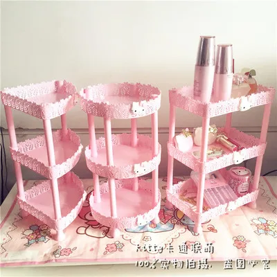 Розовая мультяшная Hello kitty полка для ванной комнаты угловая стойка-держатель для хранения трехслойная Косметическая Ювелирная полка душевая полка для ванной комнаты