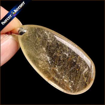 

Rare Natural Quartz Gold Rutilated Garden Quartz Crystal Love Necklace Pendant natural minerals Fish Tank Beads PS217