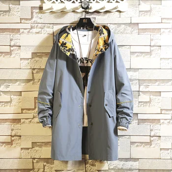 

HCXY2019 autumn new long windbreaker jacket male loose plus fat large size jacket top size 7XL~M