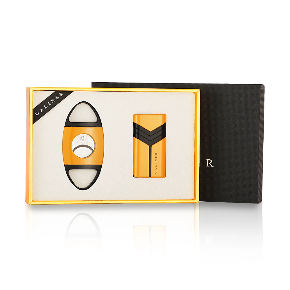 

GALINER Windproof Lighter Travel Cigar Lighter Cutter Set Metal Cigar Cutter Sharp Guillotine Jet Torch Lighter Smoking Gift