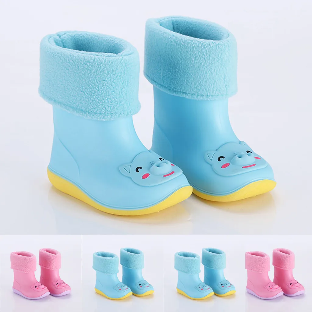 Kids Rain Boots Toddler Infant Boys Girls PVC Rain Boots Cute Cartoon Animal Pattern Waterproof Non-Slip Shoes Plush Rain Boots