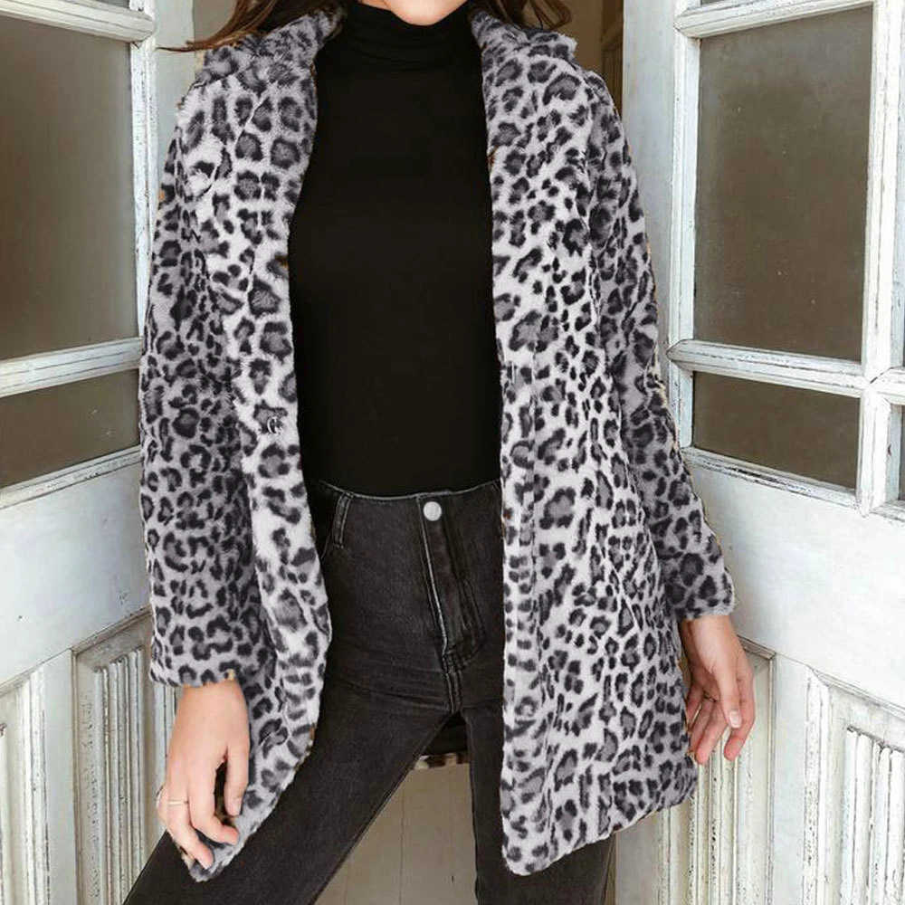 

LITTHING Leopard Print Winter Woman Coat Winter Artificial Fur Jacket Faux Fur Teddy Coat Jacket Sexy Long Cardigan Jacket Plush