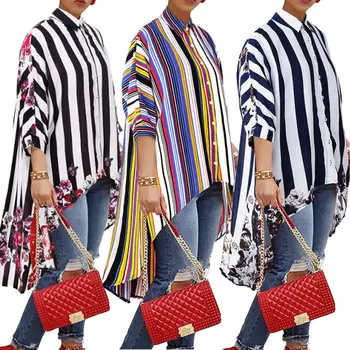 

New Women Autumn Baggy Batwing Long Sleeve Sweatshirt Blouse Tunic Tops Tee Floral Casual Ladies Loose Jumper Pullover Striped