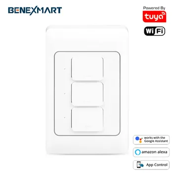 

WiFi Light Switch No Neutral Wall Push Interruptor Alexa Google Home TUYA APP Control 220V 240V Physical Switches