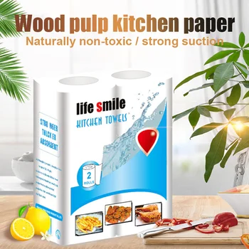 

2 Roll/Pack Kitchen Paper Towel Wood Pulp Roll Paper Tissue Strong Water Oil Absorption XH8Z