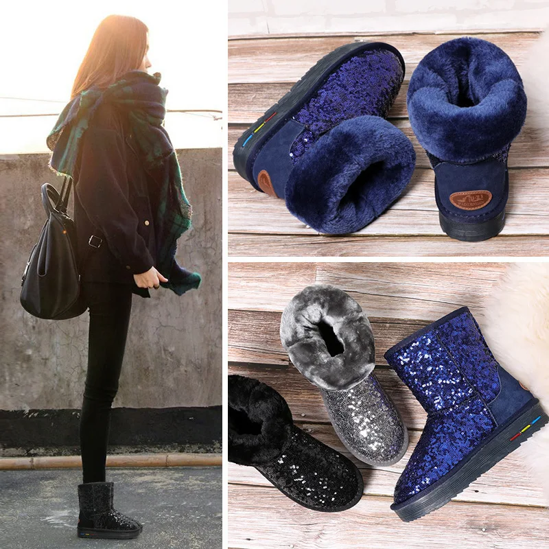 

Woman Winter In Canister Paillette Increase Down Thickening Non-slip Keep Warm Thickness The Bottom Surface Package Shoe Woman