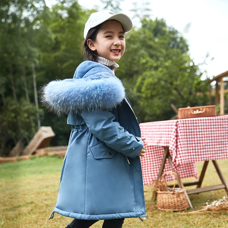 Детский пуховик г. Новое корейское толстое длинное белое пуховое пальто для девочек зимняя куртка с плюшевой подкладкой детская парка