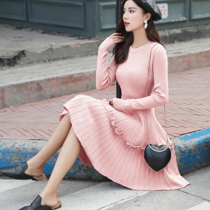 Fall Women Korea Jumper Slim Sweater Dress 2019 Winter Long Sleeve Midi