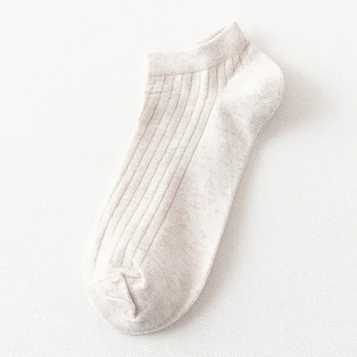 Beige E 3Pairs/lot=6pieces Autumn Winter Solid Color Mens Socks Fashion Vertical Striped Cotton Breathable Male Boat Socks - Цвет: Beige E