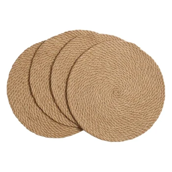 

4 Pcs Kitchen Heat Insulation Pad Set, Flax Thread Braided Hot Pot Bracket Set, Heat Pad Heat Pad, Round Fashion Coaster, 30 cm
