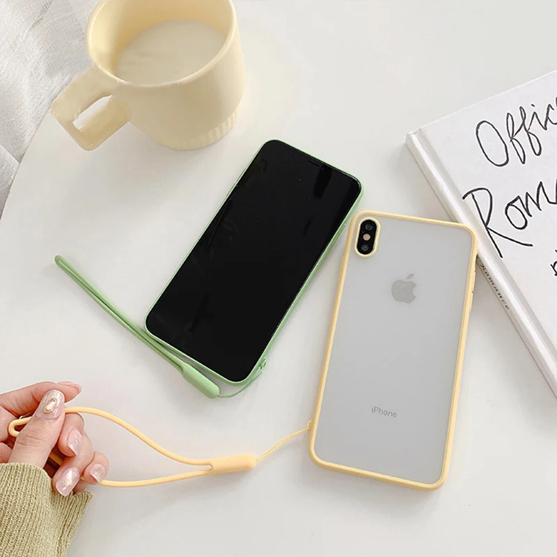 Отсутствие Карамельный цвет матовый пара чехол для iphone X XS Max XR Чехлы для iphone 7 8 6 6S P lus крышка с ремешок для запястья