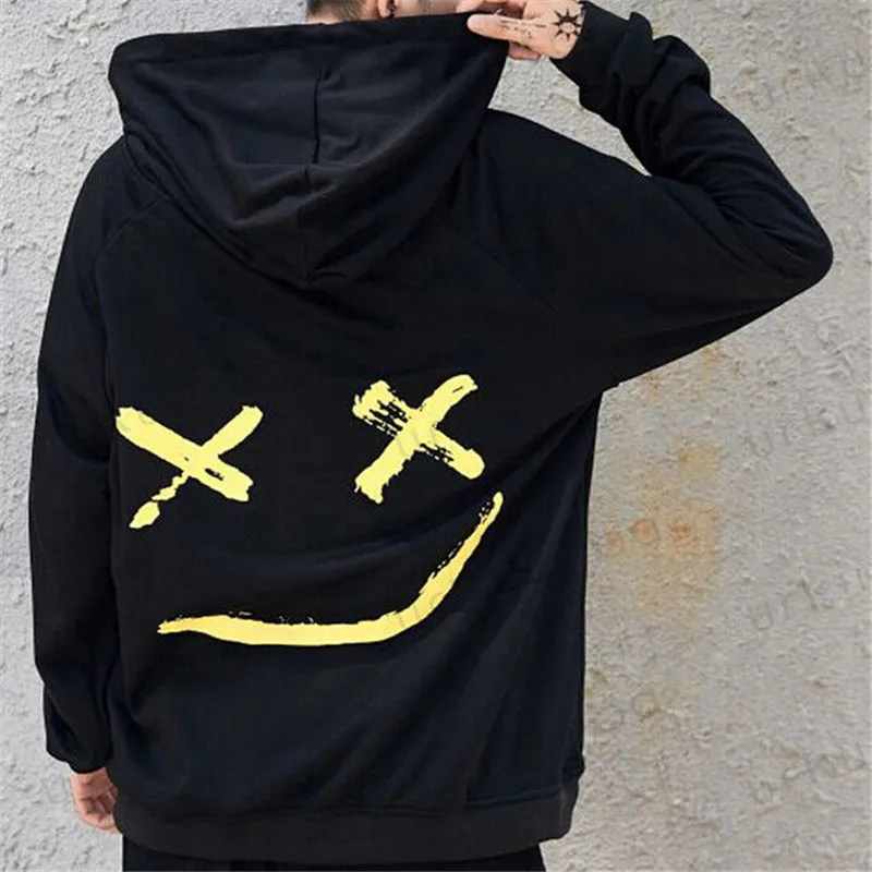 Hot Sale Fashion Plus Size 3XL Hip Hop Street Wear Men Hooded Hoodies Smile Print Sweatshirts Tops Hoodie Clothes