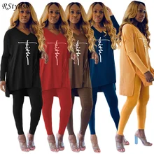 

RStylish Letter Print Two Piece Set Women Tracksuit 2022 Spring Clothes T Shirt Pants Sweat Suits Lounge Wear Outfits